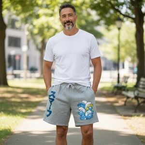 Y2KSmurfs Mineral Wash Fleece Shorts Grey M Mad Engine Japanese Anime Streetwear